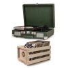 Ostrich portable bluetooth turntable with wooden crate