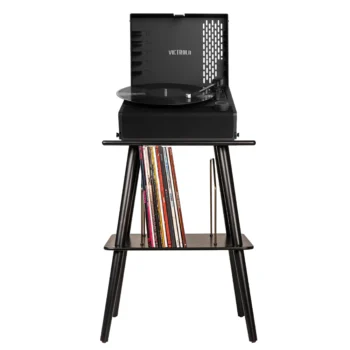 A bundle of Victrola Revolution Go Black Record Player And Stand Manchester.